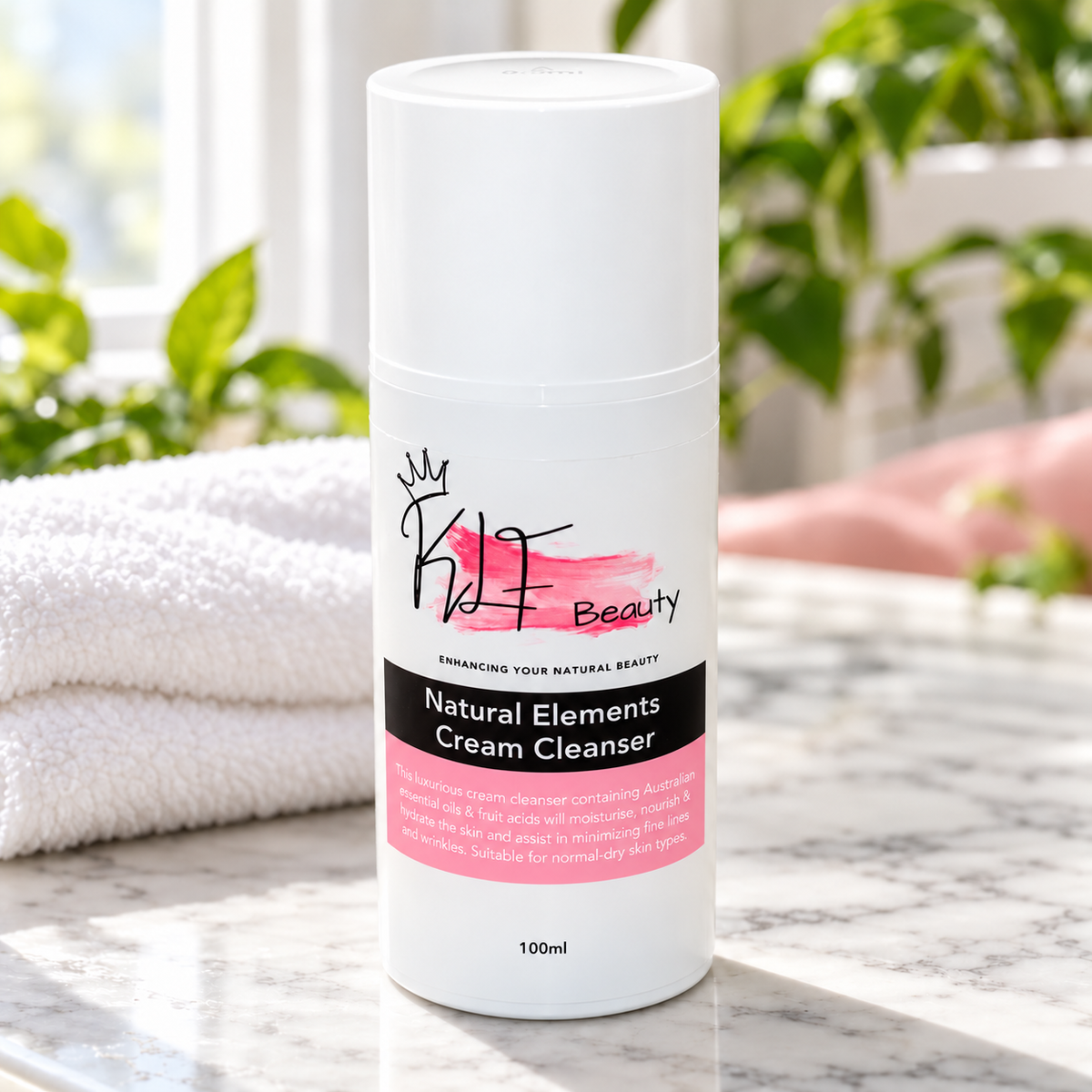 KLF Beauty Natural Elements Cream Cleanser in a spa setting