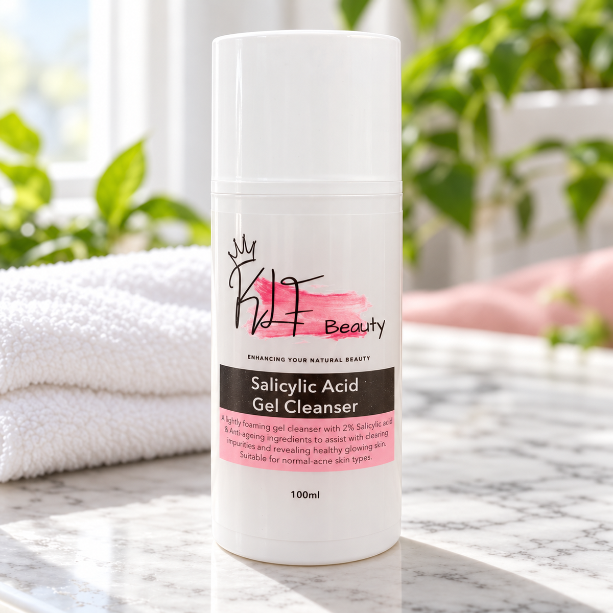 KLF Beauty Salicylic Acid Gel Cleanser in a spa setting