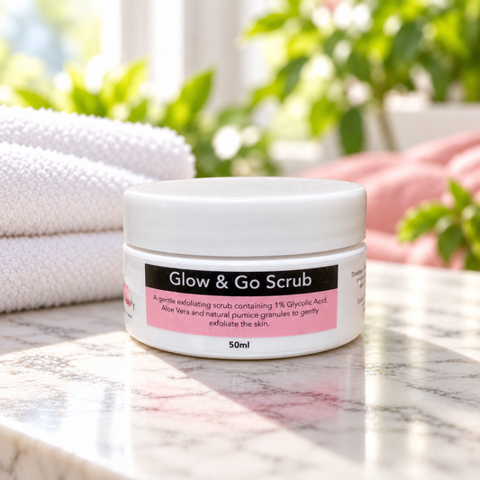 KLF Beauty Glow & Go Scrub in a spa setting