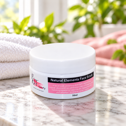 KLF Beauty Natural Elements Face Scrub in a spa setting