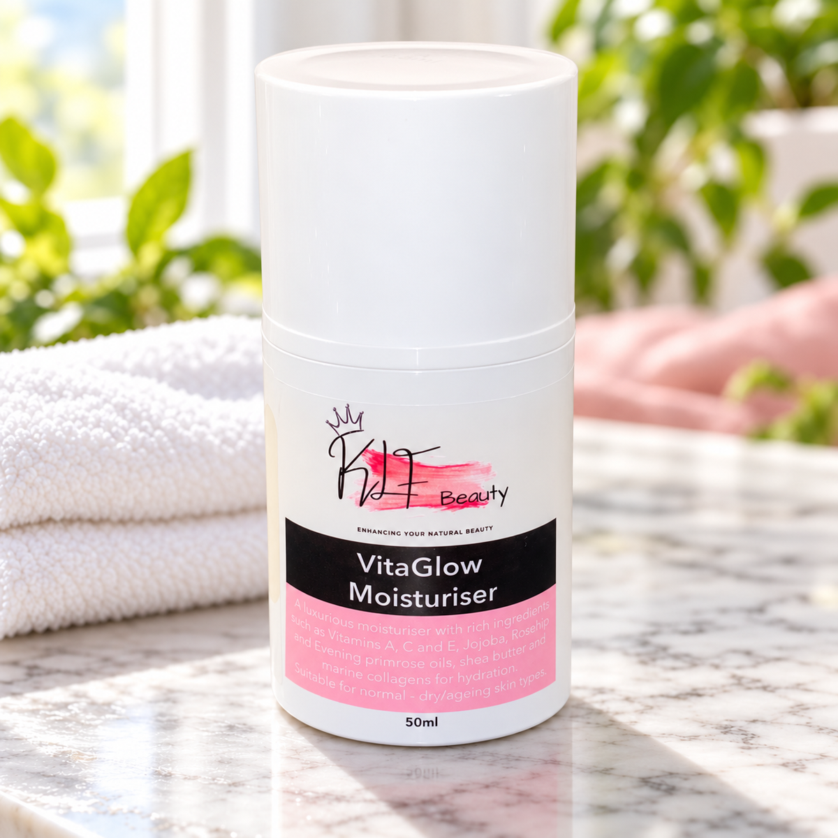 KLF Beauty VitaGlow Moisturiser in a spa setting
